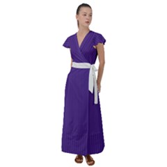 Spanish Violet & White - Flutter Sleeve Maxi Dress
