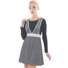 Steel Grey & White - Plunge Pinafore Velour Dress by FashionLane