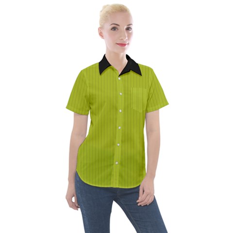 Acid Green & Black - Women s Short Sleeve Pocket Shirt by FashionLane