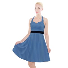 Air Force Blue & Black - Halter Party Swing Dress  by FashionLane