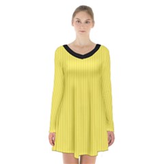 Maize Yellow & Black - Long Sleeve Velvet V-neck Dress by FashionLane