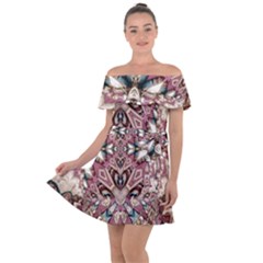 Pink Pattern Off Shoulder Velour Dress by Dazzleway