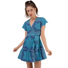 Blue Star Flutter Sleeve Wrap Dress by Dazzleway