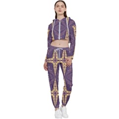 Purple And Gold Cropped Zip Up Lounge Set by Dazzleway