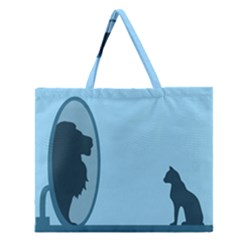 Cat Mirror Lion Zipper Large Tote Bag