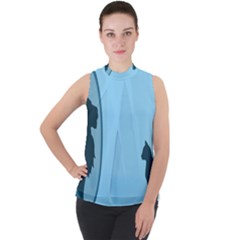 Cat Mirror Lion Mock Neck Chiffon Sleeveless Top by HermanTelo