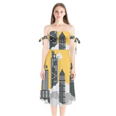 Minimal Skyscrapers Shoulder Tie Bardot Midi Dress