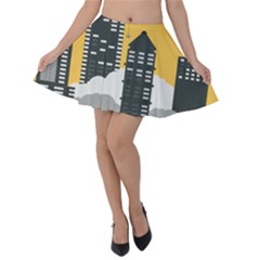 Minimal Skyscrapers Velvet Skater Skirt