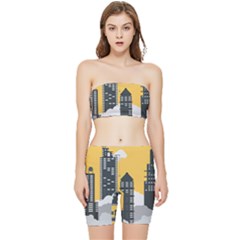 Minimal Skyscrapers Stretch Shorts And Tube Top Set