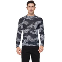 Black And White Cracked Abstract Texture Print Men s Long Sleeve Rash Guard by dflcprintsclothing