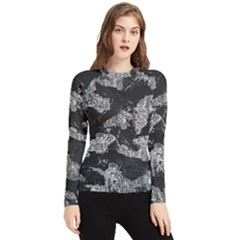 Black And White Cracked Abstract Texture Print Women s Long Sleeve Rash Guard