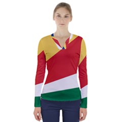 Seychelles Flag V-neck Long Sleeve Top by FlagGallery