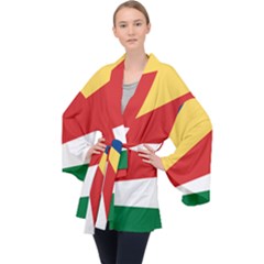 Seychelles Flag Long Sleeve Velvet Kimono  by FlagGallery