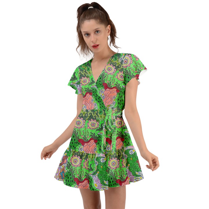 Supersonicfrog Flutter Sleeve Wrap Dress