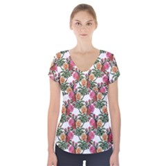 Flowers Pattern Short Sleeve Front Detail Top by goljakoff