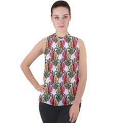 Flowers Pattern Mock Neck Chiffon Sleeveless Top by goljakoff