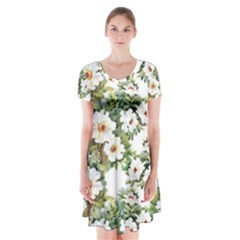 Summer Flowers Short Sleeve V-neck Flare Dress by goljakoff