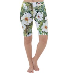 White Flowers Cropped Leggings  by goljakoff