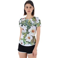 White Flowers Back Cut Out Sport Tee by goljakoff