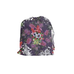 Purple Flowers Drawstring Pouch (medium) by goljakoff