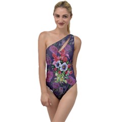 Purple Flowers To One Side Swimsuit by goljakoff