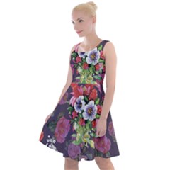 Purple Flowers Knee Length Skater Dress by goljakoff