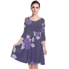 Purple Flowers Quarter Sleeve Waist Band Dress by goljakoff