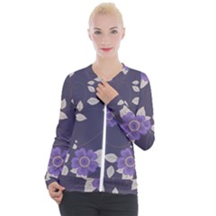 Purple Flowers Casual Zip Up Jacket by goljakoff