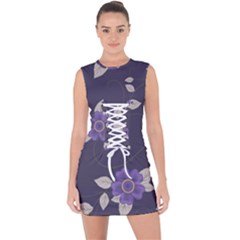 Purple Flowers Lace Up Front Bodycon Dress