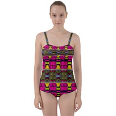Pink Yellow Green Shapes                                                      Twist Front Tankini Set by LalyLauraFLM