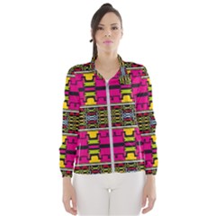 Pink Yellow Green Shapes                                                       Wind Breaker (women) by LalyLauraFLM