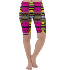 Pink Yellow Green Shapes                                                       Cropped Leggings by LalyLauraFLM