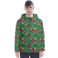 Rectangles On A Green Background                                                        Men s Hooded Puffer Jacket