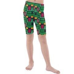 Rectangles On A Green Background                                                      Kids  Mid Length Swim Shorts by LalyLauraFLM