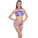 Red blue messy stripes                                                         Cross Front Halter Bikini Set View1