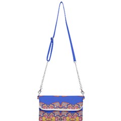 Yellow Red Shapes On A Blue Background                                                          Mini Crossbody Handbag by LalyLauraFLM