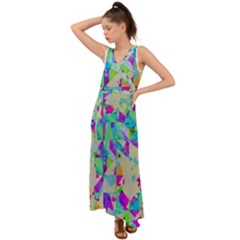 Watercolors Spots                                                            V-neck Chiffon Maxi Dress by LalyLauraFLM