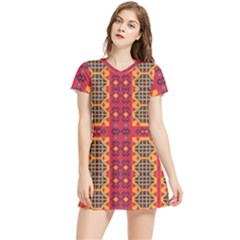 Shapes In Retro Colors2                                                         Short Sleeve V-neck Dress by LalyLauraFLM