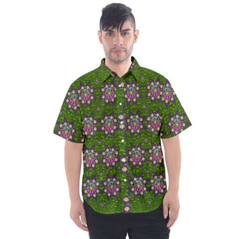 Star Over The Healthy Sacred Nature Ornate And Green Men s Short Sleeve Shirt by pepitasart