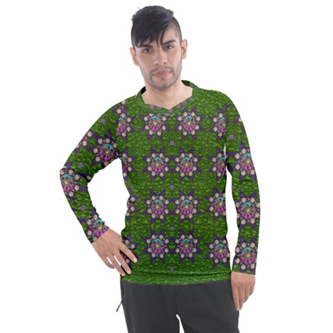 Star Over The Healthy Sacred Nature Ornate And Green Men s Pique Long Sleeve Tee by pepitasart