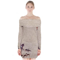 Foxhunt Horse And Hound Long Sleeve Off Shoulder Dress by Abe731