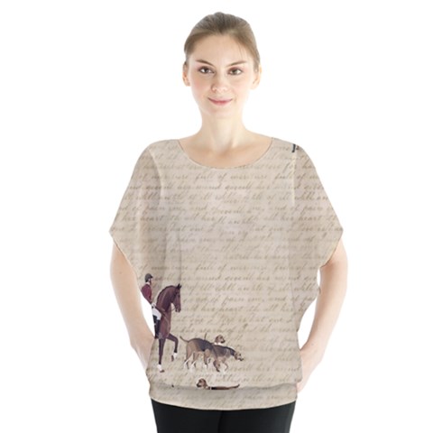 Foxhunt Horse And Hound Batwing Chiffon Blouse by Abe731