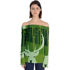 Forest Deer Tree Green Nature Off Shoulder Long Sleeve Top