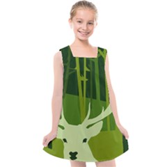 Forest Deer Tree Green Nature Kids  Cross Back Dress by HermanTelo