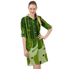 Forest Deer Tree Green Nature Long Sleeve Mini Shirt Dress