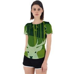 Forest Deer Tree Green Nature Back Cut Out Sport Tee