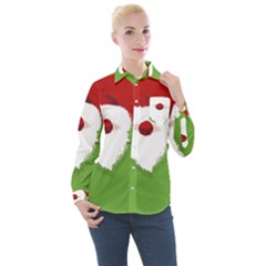 Santa Claus Hat Christmas Women s Long Sleeve Pocket Shirt