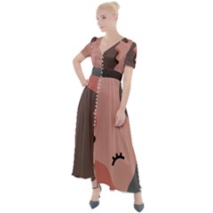 Illustrations Of Love And Kissing Women Button Up Short Sleeve Maxi Dress