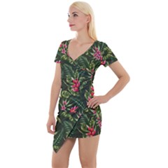Tropical Flowers Short Sleeve Asymmetric Mini Dress by goljakoff