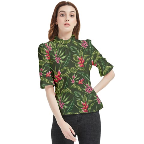 Tropical Flowers Frill Neck Blouse by goljakoff